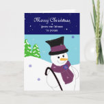 Cartão De Festividades Jolly Snowman<br><div class="desc">Um doce bonitinho de neve com um chapéu de cima,  segurando uma bengala...  encantando seus amigos e família com este cartão de feriado!</div>