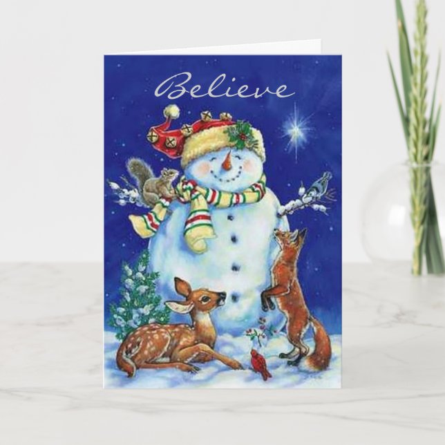 Cartão De Festividades Jolly Snowman & Forest Friends Christmas Card (Frente)