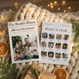 Cartão De Festividades Jornal Natal Newsletter Ano em Revisão Holi