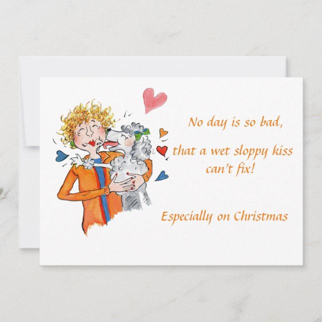 Cartão De Festividades jovem reconforta-se com o seu poodle text holid (Frente)