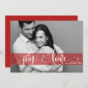 Cartão De Festividades Joy and Love Rustic Script Red Chistmas Photo