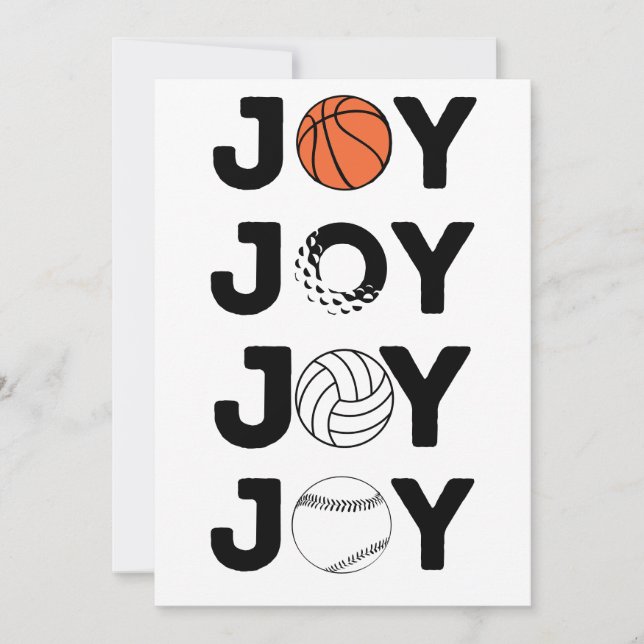 Cartão De Festividades JOY Basketball, Golf Ball, Volleyball, & Baseball (Frente)