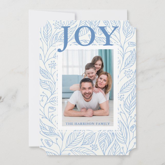 Cartão De Festividades Joy Blue White Floral Personalizada Foto Personali (Frente)