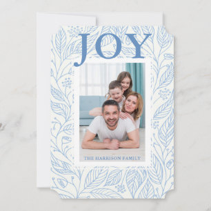 Cartão De Festividades Joy Blue White Floral Personalizada Foto Personali