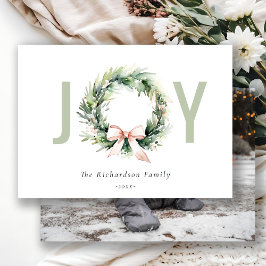Cartão De Festividades Joy Blush Green Christmas Wreath Photo