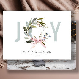 Cartão De Festividades Joy Blush Green Winter Wreath Photo