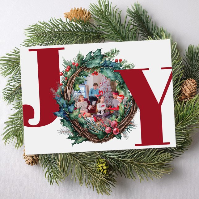 Cartão De Festividades Joy Christmas Botanical Wreath Frame (Criador carregado)