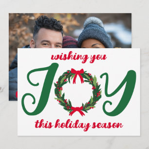 Cartão De Festividades JOY Christmas Wreath Hand-Drawn FOTO PERSONALIZADA