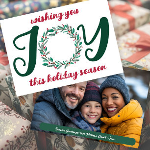 Cartão De Festividades JOY Christmas Wreath Hand-Drawn FOTO PERSONALIZADA