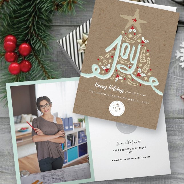Cartão De Festividades Joy Desenhado à Mão Caligrafia Folhagem Rústica (Criador carregado)