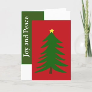 Cartão De Festividades Joy e Paz Árvore de Natal Vermelho e Verde
