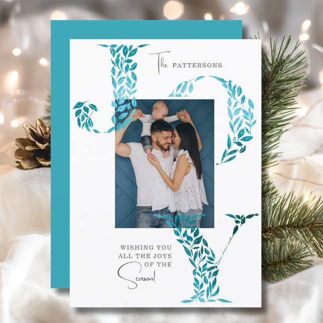 Cartão De Festividades Joy Elegant Christmas Floral Typoographic Photo (Criador carregado)