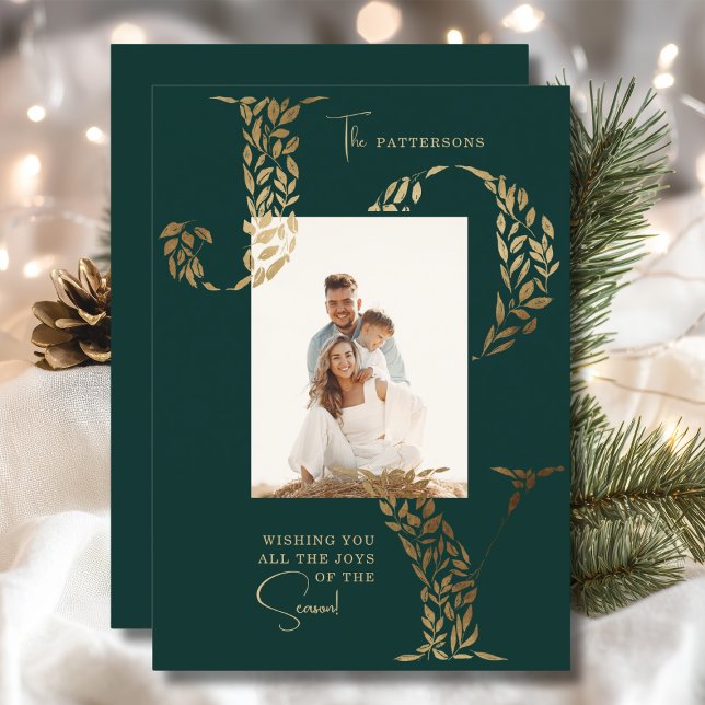 Cartão De Festividades Joy Elegant Christmas Floral Typoographic Photo (Criador carregado)