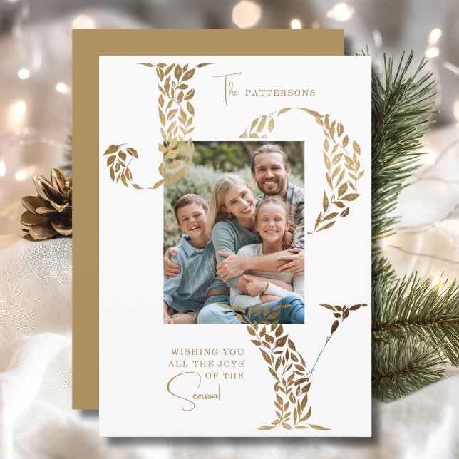 Cartão De Festividades Joy Elegant Christmas Floral Typoographic Photo (Criador carregado)