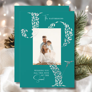 Cartão De Festividades Joy Elegant Christmas Floral Typoographic Photo