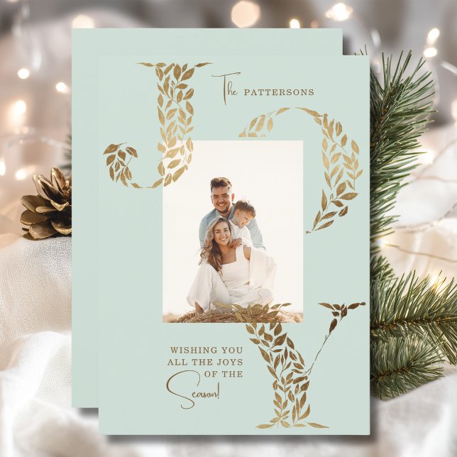 Cartão De Festividades Joy Elegant Christmas Floral Typoographic Photo (Criador carregado)