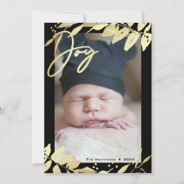 Cartão De Festividades Joy Family Foto Faux Dourado Natal Botânico