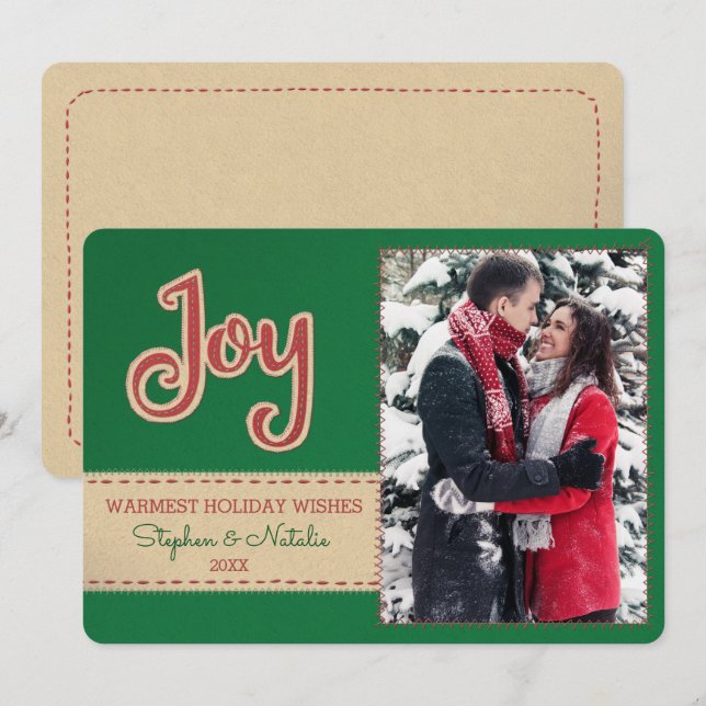 Cartão De Festividades Joy | Faux Felt Embroiderme 1 Férias de Foto (Frente/Verso)