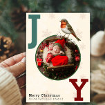 Cartão De Festividades JOY Felry Christmas Photo Winter Bird<br><div class="desc">Esta elegante carta de saudação de fotos de Natal apresenta um pássaro de inverno encantador e flocos de neve delicados, fazer a forma perfeita de celebrar a estação. Com um design moderno, mas simples, sua foto favorita toma palco central, enquadrada pela palavra "JOY". Mande saudações de Feliz Natal para os...</div>