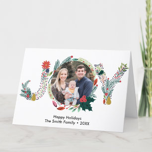 Cartão De Festividades JOY Floral Red Poinsettia Pine Bough Wreath Foto