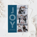 Cartão De Festividades JOY Foliage Lettering Blue Photo Collage<br><div class="desc">Cartão Plano de Colagem de Fotos Azul de Natal - Marinho com Letra de Folhagem JOY | Enviar Cartões de natal com este cartão com fotos de feriado caprichoso. Apresenta a tipografia decorativa de folhagem JOY e o padrão festivo. Personalize adicionando nomes,  mensagens e fotos.</div>