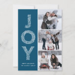 Cartão De Festividades JOY Foliage Lettering Blue Photo Collage<br><div class="desc">Cartão Plano de Colagem de Fotos Azul de Natal - Marinho com Letra de Folhagem JOY | Enviar Cartões de natal com este cartão com fotos de feriado caprichoso. Apresenta a tipografia decorativa de folhagem JOY e o padrão festivo. Personalize adicionando nomes,  mensagens e fotos.</div>