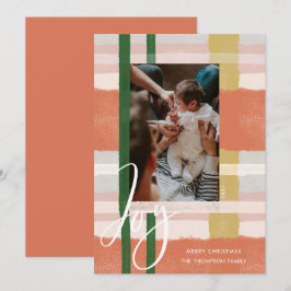 Cartão De Festividades Joy | Foto de Xadrez de Pêssego e Aquarela Moderna