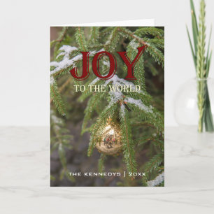 Cartão De Festividades Joy - Gold Glass Christmas Ornament on Tree