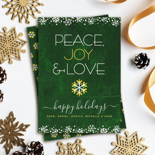 Cartão De Festividades Joy Green Peace Love Snowflake Typografia Bold (Criador carregado)
