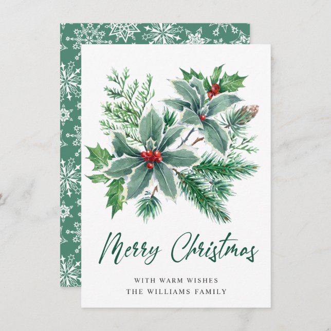 Cartão De Festividades JOY Holly Berry Filial Saudação de Natal (Frente/Verso)