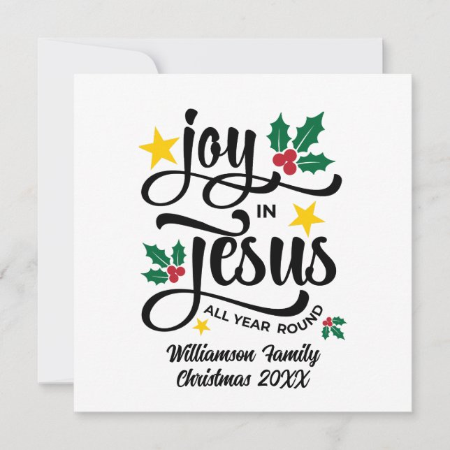 Cartão De Festividades Joy in Jesus Christian Christmas Family Name  (Frente)