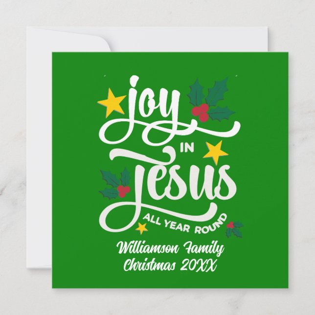 Cartão De Festividades Joy in Jesus Christian Christmas Family Name  (Frente)