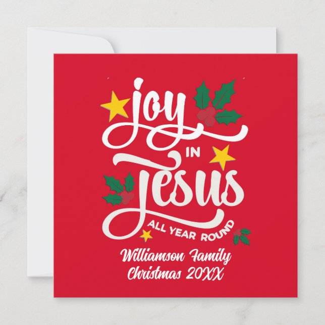 Cartão De Festividades Joy in Jesus Christian Christmas Family Name  (Frente)