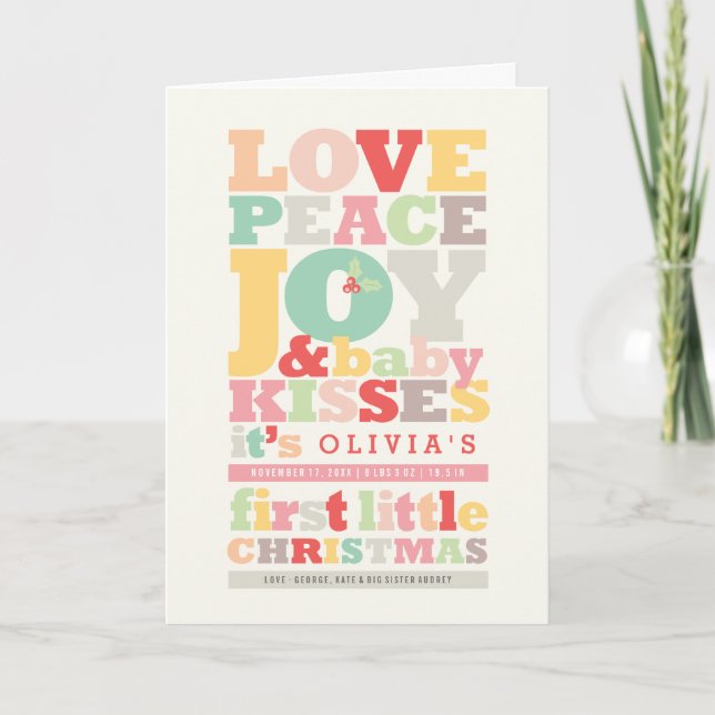 Cartão De Festividades Joy, Joy, Joy, Bebê, Letras Coloridas (Frente)