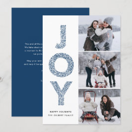 Cartão De Festividades JOY Lettering Blue Christmas Photo Collage