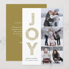Cartão De Festividades JOY Lettering Dourada Colagem de Fotos de Natal