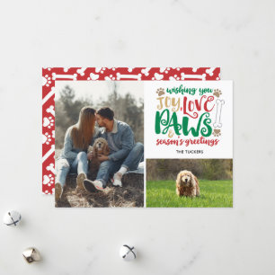 Cartão De Festividades Joy Love Paws Dog Saudações da Estação Vermelh