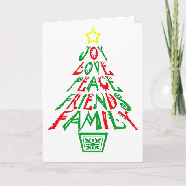 Cartão De Festividades Joy Love Peace Friends Férias de Natal (Frente)