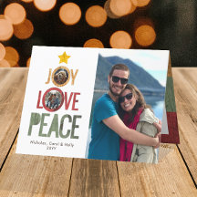 Joy Love Peace Rustic 3 Photo Christmas Tree