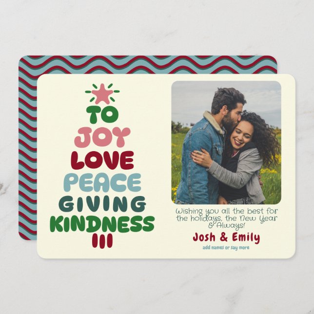 Cartão De Festividades Joy Love Peace Tree Photo (Frente/Verso)