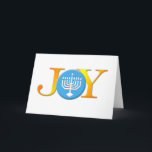 Cartão De Festividades Joy Menorah Card<br><div class="desc">Comemore as férias este ano enviando este cartão de feriado Joy Menorah. É perfeito para a família judaica/cristã combinada. Nenhuma outra palavra expressa os feriados como a palavra Joy e o Menorah é o símbolo perfeito para esta época do ano.</div>