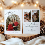 Cartão De Festividades Joy Minimalist Family Christmas 2024 Holiday card<br><div class="desc">Apresentando uma fonte moderna minimalista em preto para saudações do Seasons</div>
