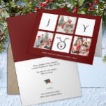 Cartão De Festividades Joy Modern Fun Script Photo Collage Whimsical<br><div class="desc">Envie cartões de natal personalizáveis e personalizados para amigos, colegas e familiares em placas de estilo simples, chic, elegantes e modernas de 3 fotocolagens design festivas, naturais minimalistas! Na frente, uma colagem de três fotos cercada pela palavra "alegria" com uma linda face de rena na tipografia moderna é apresentada em...</div>