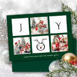 Cartão De Festividades Joy Modern Fun Script Photo Collage Whimsical<br><div class="desc">Envie cartões de natal personalizáveis e personalizados para amigos, colegas e familiares em placas de estilo simples, chic, elegantes e modernas de 3 fotocolagens design festivas, naturais minimalistas! Na frente, uma colagem de três fotos cercada pela palavra "alegria" com uma linda face de rena na tipografia moderna é apresentada em...</div>