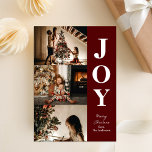 Cartão De Festividades Joy Modern Red Christmas 3 Photo Collage<br><div class="desc">Cartão de Feriado de Colagem de Fotos do Natal Vermelho Moderno 3. Envie cartões de natal personalizáveis e personalizados a amigos,  colegas e familiares em cartões de estilo simples,  chic,  elegantes e modernos de design fotofestivo,  minimalista natural! Abaixo,  a caligrafia apresenta sua mensagem de saudação personalizada na tipografia moderna.</div>