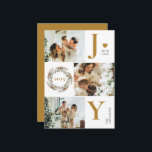 Cartão De Festividades Joy Na moda Modern Photo Collage | Dourado Natal<br><div class="desc">Este moderno Cartão de Férias de Natal combina designs elegantes e em tendência com a beleza eterno do verde-escuro da floresta. Inspirado nos estilos escandinavo e nórdico, é perfeito para criar uma vibração agradável e moderna. Com um design na moda moderno, é o modelo perfeito para mostrar sua foto de...</div>