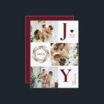 Cartão De Festividades Joy Na moda Modern Photo Collage | Natal Vermelho<br><div class="desc">Este moderno Cartão de Férias de Natal combina designs elegantes e em tendência com a beleza eterno do verde-escuro da floresta. Inspirado nos estilos escandinavo e nórdico, é perfeito para criar uma vibração agradável e moderna. Com um design na moda moderno, é o modelo perfeito para mostrar sua foto de...</div>