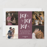 Cartão De Festividades Joy Newlywn Photo Collage Red Holly Natal<br><div class="desc">Cartão de saudação de colagem de fotos de Natal em nosso design de "Joy Joy" vermelho e branco. Personalize com quatro de suas fotos favoritas do ano, sua saudação, seu sobrenome e o ano. Se precisar de ajuda com as suas fotos ou o modelo, sinta-se à vontade para entrar em...</div>