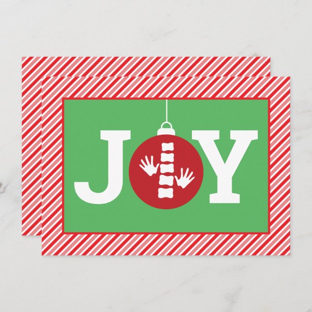 Cartão De Festividades JOY Ornament Stripes Chiroprace Natal Flat (Frente/Verso)