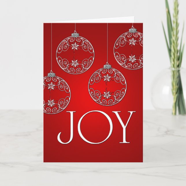 Cartão De Festividades Joy Ornaments on ruby red elegant (Frente)
